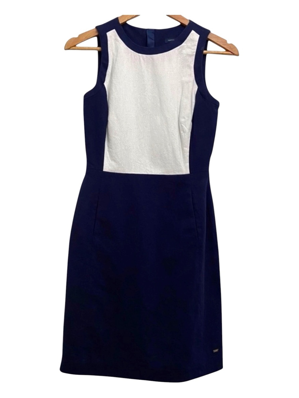 Tommy Hilfiger sheath dress linen cotton navy blue white 2 tones pockets size 00